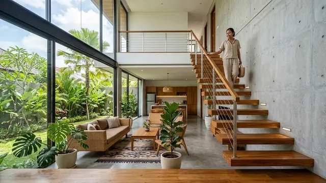 Desain Tangga dengan Anak Tangga Mengambang untuk Interior Rumah Modern