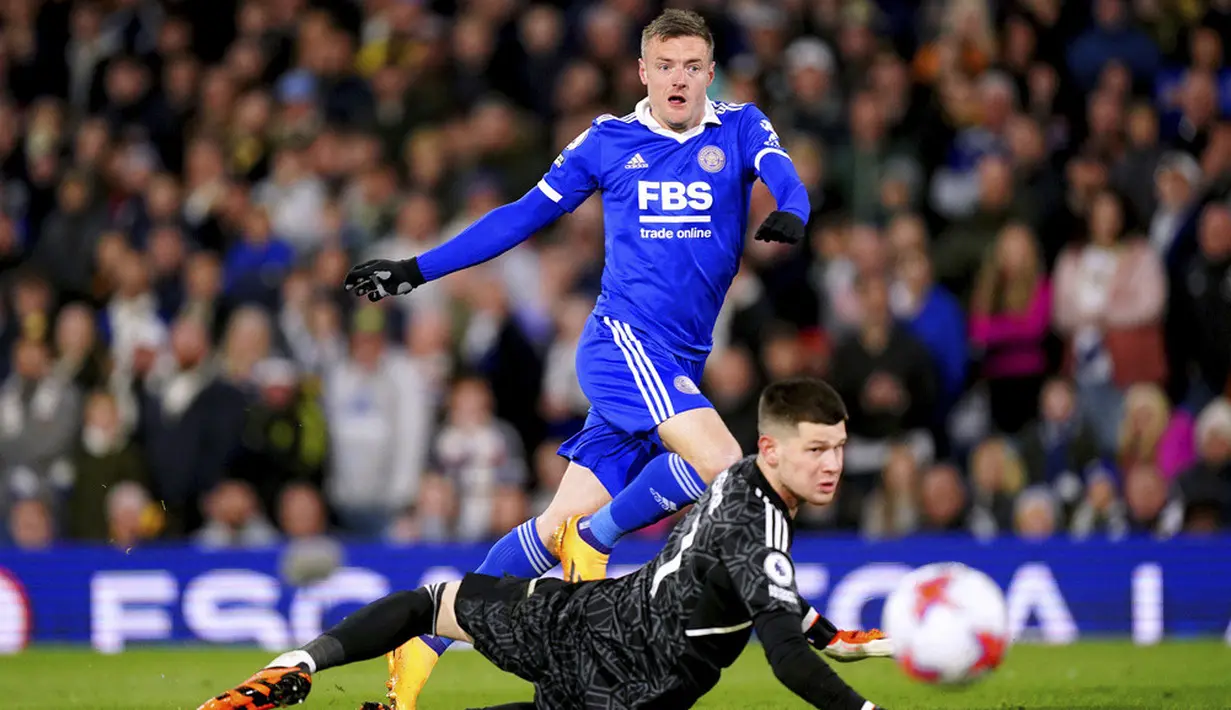 <p>Ini menjadi gol liga pertama Jamie Vardy sejak Oktober. (Mike Egerton/PA via AP)</p>