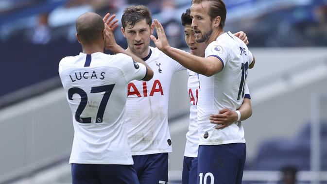 Selebrasi pemain Tottenham saat melawan Leicester (AP)