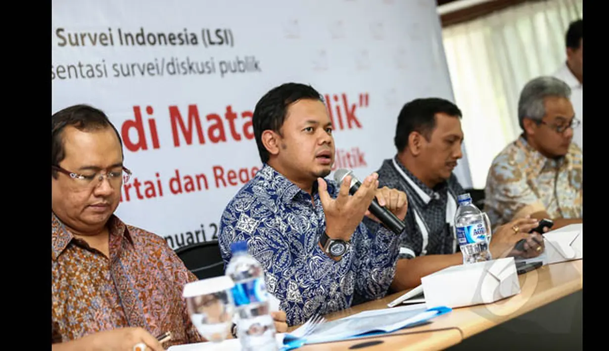 Walikota Bogor Bima Arya Sugiarto memaparkan pandangannya pada acara Survei Partai Politik di Mata Publik di Jakarta, Minggu (25/1/2015). (Liputan6.com/Faizal Fanani)