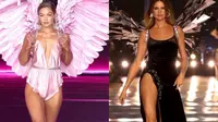 Gigi Hadid muncul sebagai pembuka. Ibu Khai itu tampil memukau bergaya ala soft-girl. Ia mengenakan lingerie sutra berwarna pink, sepatu hak bertali warna perak, dan sayap warna pink yang besar. [@runway.dolls]