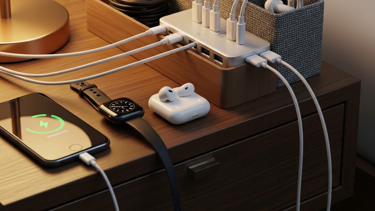 Menata Kabel Charger agar Meja Samping Tempat Tidur Rapi (AI Generated)