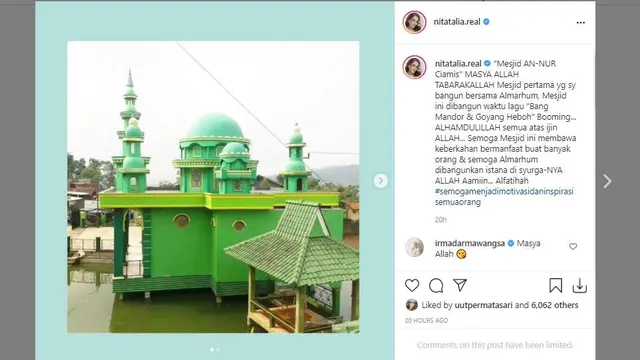 Sukses Jadi Penyanyi, Nita Thalia Bangun Masjid di Tiga Kota Ini 5 Potretnya
