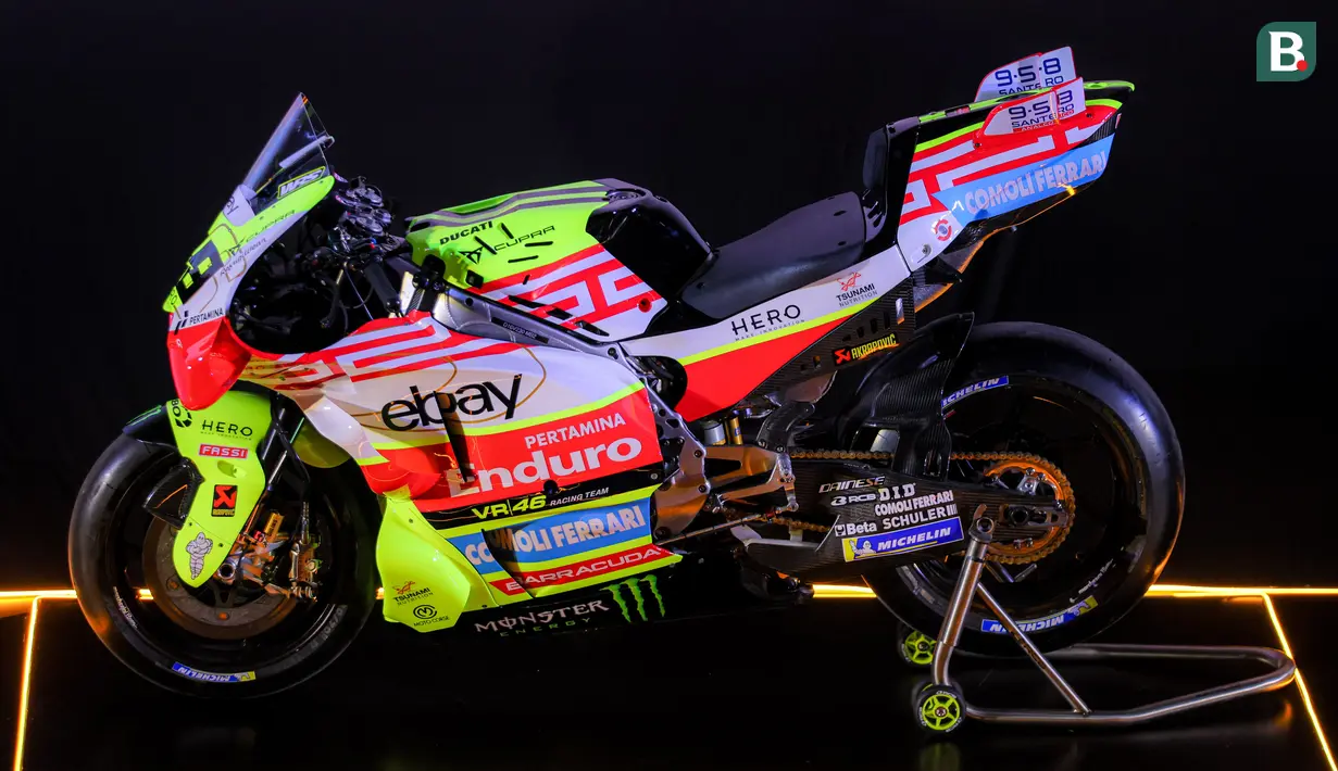<p>Konsep dan desain livery merupakan hasil karya Aldo Drudi &ndash; Drudi Performance &ndash; yang memadukan warna khas Pertamina Enduro VR46 Racing Team dengan semangat Indonesia. Warna kuning fluo yang menjadi ciri khas motor tim Tavullia dipadukan dengan warna Merah Putih Indonesia. (Bola.com/Bagaskara Lazuardi)</p>