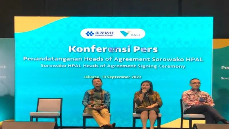 Konferensi pers penandatanganan head of agreement Sorowako HPAL, Selasa (13/9/2022) (Foto: Liputan6.com/Pipit I.R)