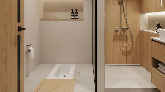 Desain Kamar Mandi Modern 2x2 Kloset Jongkok dan Shower