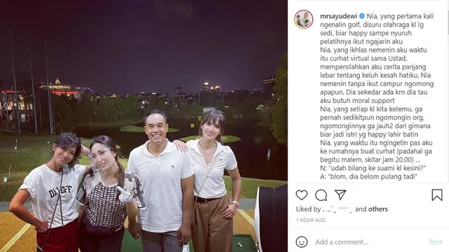 Unggahan Ayu Dewi tentang Nia Ramadhani. (Instagram/ mrsayudewi)