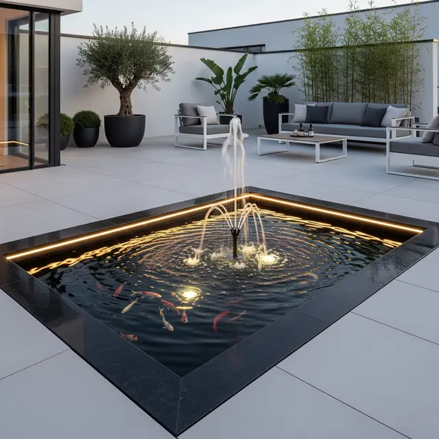 Model Kolam Ikan Mini Air Terjun di Teras Rumah