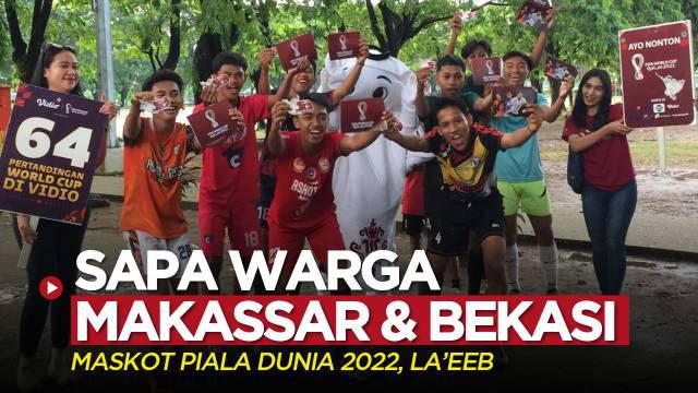 Berita video momen keseruan maskot Piala Dunia 2022, La'eeb, saat menyapa warga di Kota Makassar dan Bekasi pada Jumat (4/11/2022).