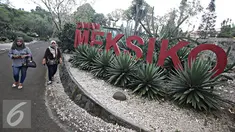 Pengunjung berjalan di sekitar Taman Meksiko, Kebun Raya Bogor, Jawa Barat, Senin (28/3). Di taman tersebut, terdapat 100 jenis kaktus, agave, yucca, dan sukulen yang berasal dari gurun Amerika serta Asia. (Liputan6.com/Immanuel Antonius)
