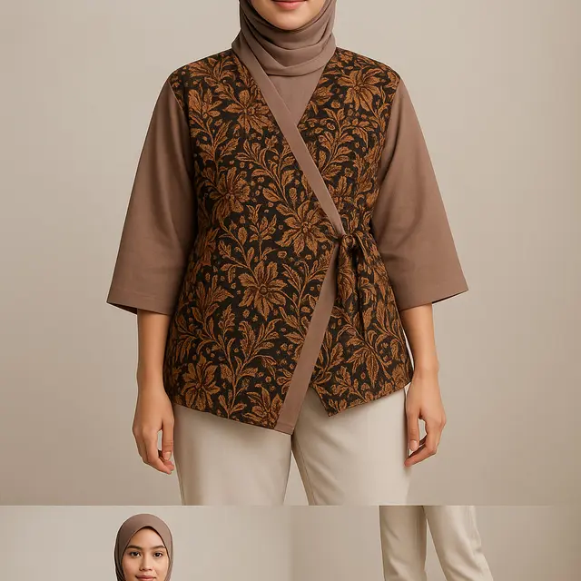 Model Blouse Batik Kombinasi Polos/Ilustrasi gambar oleh AI