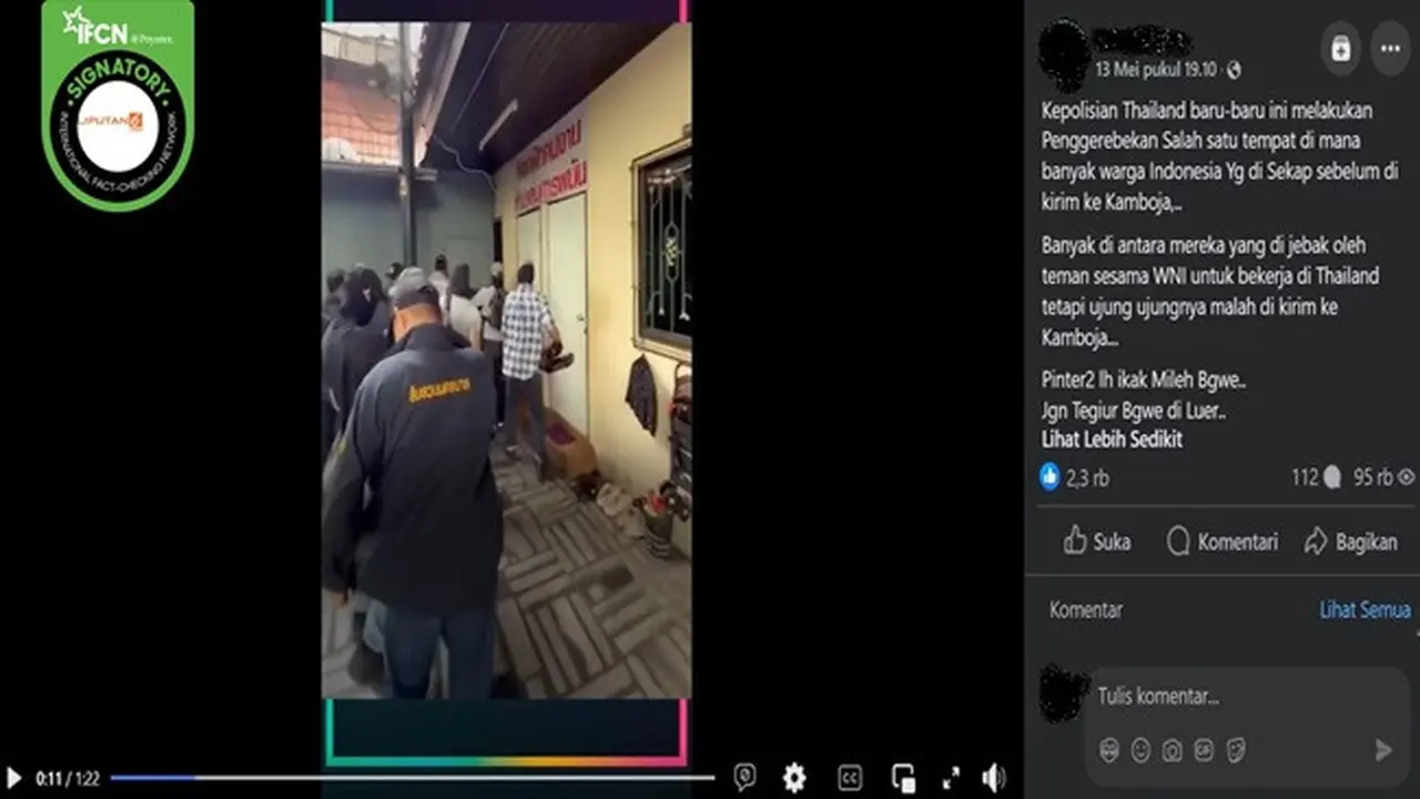 Gambar tangkapan layar video yang diklaim Kepolisian Thailand menggerebek tempat penyekapan WNI sebelum dikirim ke Kamboja. (sumber: Facebook)