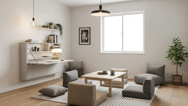 Desain Ruang Tamu Kecil Minimalis Tanpa Sofa di Rumah Sederhana/Gemini AI