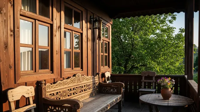 Inspirasi Teras Rumah di Kampung dengan Pohon dan Kursi Kayu (Image by Gemini AI)