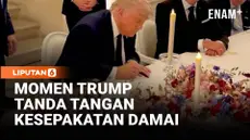 Presiden Amerika Serikat Donald Trump menandatangani salinan perjanjian antara Amerika Serikat dan Iran di Istana Versailles, Prancis, usai menghadiri jamuan makan malam yang digelar Presiden Prancis Emmanuel Macron. Kepada wartawan, Trump menegaskan...