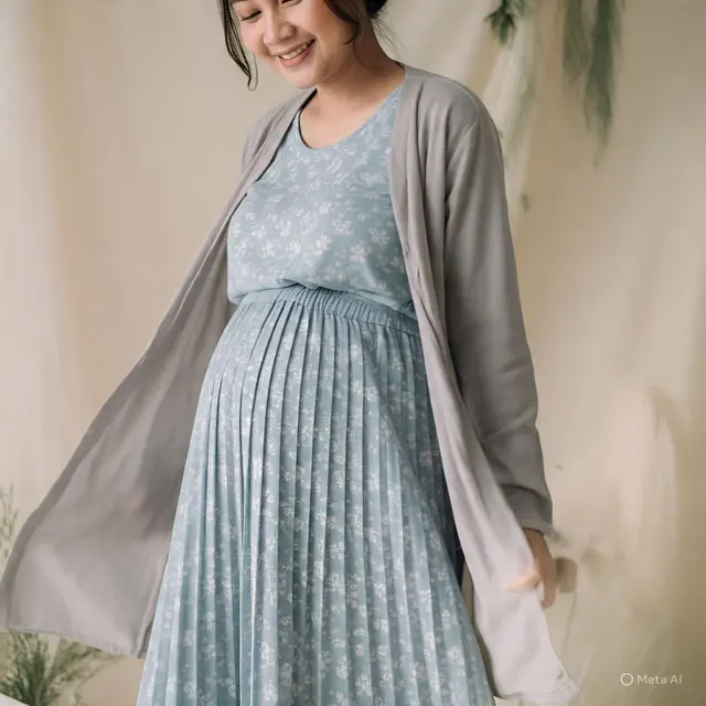 Outfit Ibu Hamil Pakai Rok Plisket