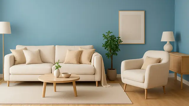 Model Gambar Rumah Nuansa Biru Putih/Ilustrasi Gambar Oleh AI