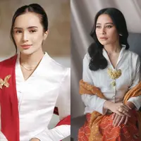 Tampilan memesona Beby Tsabina yang dampingi suami bertugas saat HUT ke-79 RI. Ia mengenakan kebaya putih yang dipadukannya dengan amat apik mengenakan selendang merah. [Foto: Instagram/bebytsabina]