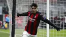 Pemain AC Milan Brahim Diaz melakukan selebrasi usai mencetak gol ke gawang Celtic pada pertandingan Grup H Liga Europa di Stadion San Siro, Milan, Italia, Kamis (3/12/2020).  AC Milan mengalahkan Celtic 4-2 setelah sebelumnya sempat tertinggal dua gol. (AP Photo/Antonio Calanni)