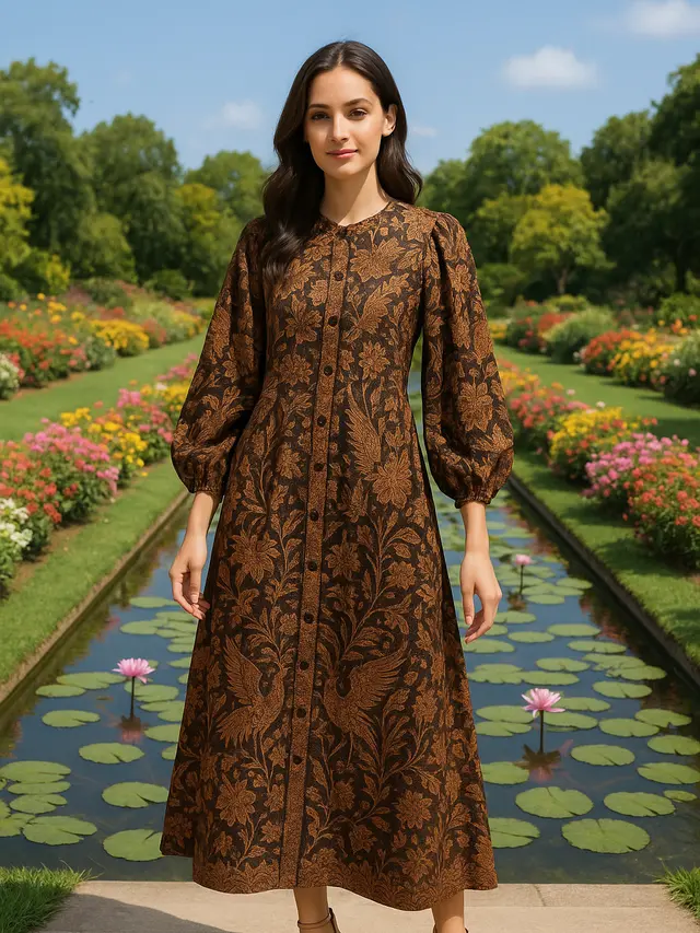 Model Gamis Batik Kancing Depan