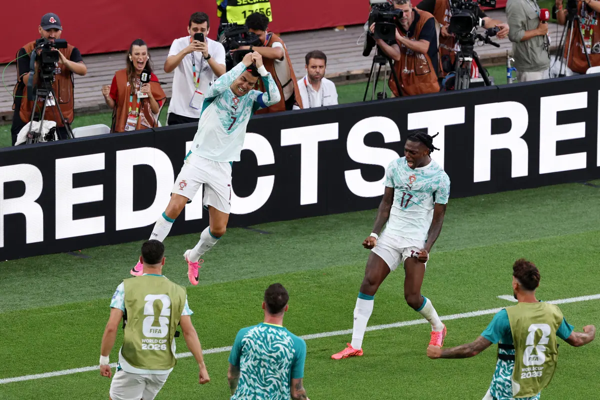 Selebrasi Cristiano Ronaldo ketika Portugal menang atas Kroasia di babak 32 besar Piala Dunia 2026