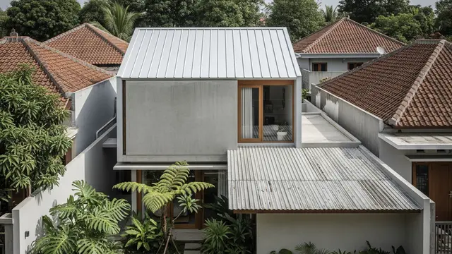 Rumah Minimalis Bentuk Kotak dengan Atap Seng
