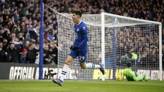 Gelandang Chelsea, Kai Havertz berselebrasi setelah mencetak gol ke gawang Crystal Palace pada pertandingan lanjutan Liga Inggris di Stadion Stamford Bridge di London, Minggu (15/1/2023). Chelsea menang tipis atas Crystal Palace dengan skor 1-0. (AP Photo/David Cliff)