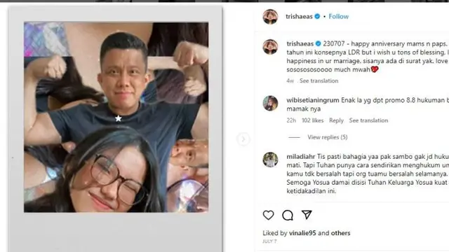 Akun Instagram Trisha Eungelica Diserbu Warganet Usai Hukuman Ferdy Sambo dan Putri Candrawathi Dapat Diskon
