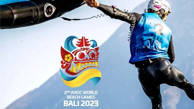 Poster ANOC World Beach Games 2023 di Bali.