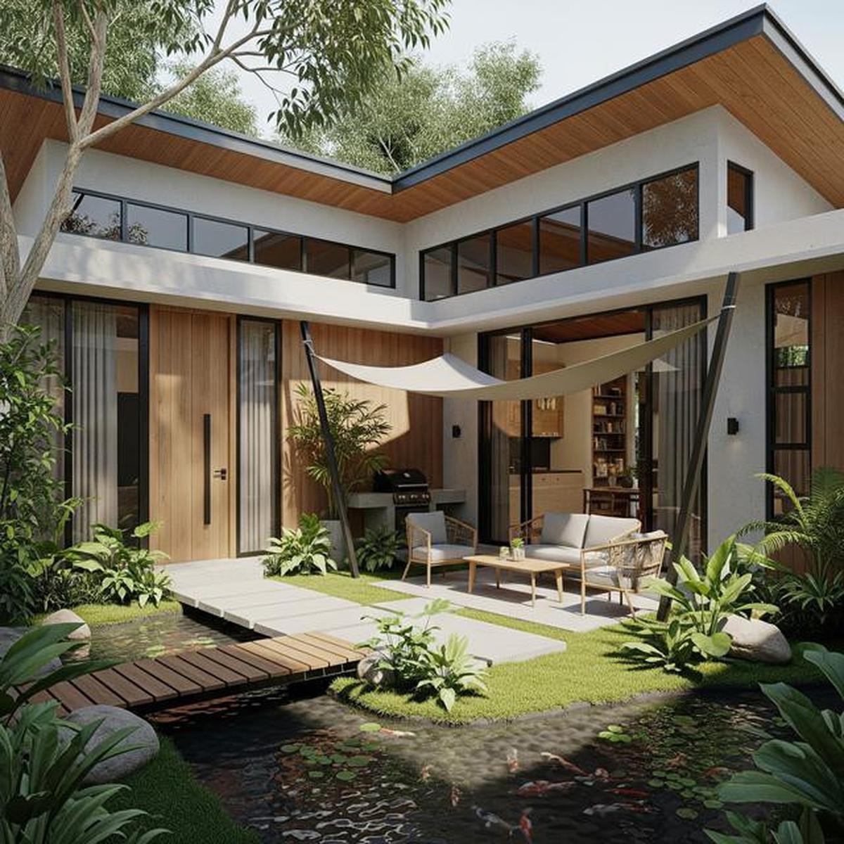 7 Model Rumah Kecil Tapi Luas dengan Taman di Tengah Area Rumah, Modern dan Asri