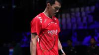 Tunggal putra Indonesia Jonatan Christie kalah dari wakil Prancis Christo Popov 19-21 dan 14-21 pada partai pertama Grup D Piala Thomas 2026 di Forum Horsens, Denmark, Rabu (29/4) dini hari. (foto: PBSI)