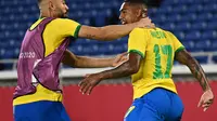 Malcolm (kanan) mencetak gol penentu Brasil meraih medali emas Olimpiade Tokyo 2020 dengan mengalahkan Spanyol (AFP)