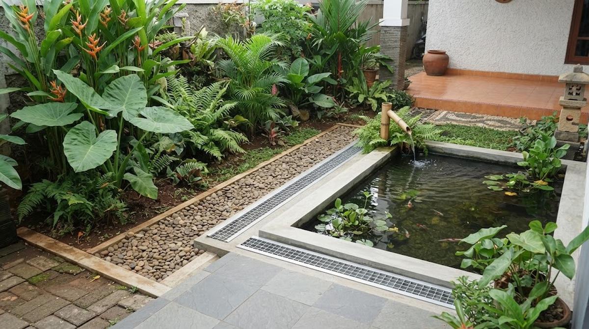 Membuat Saluran Pembuangan Air Dekat Kolam Ikan