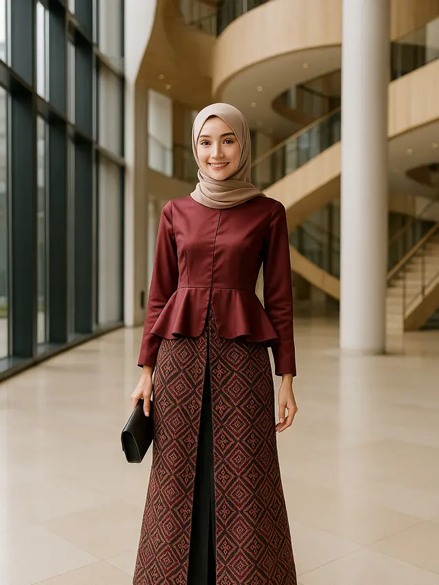 Model Gamis Batik Belah Tengah untuk ke Kantor Berjilbab 2025