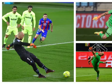 Satu gol Marko Dmitrovic ke gawang Atletico Madrid mengukir catatan manis di Liga Spanyol. Dmitrovic menjadi kiper pertama yang mencetak gol di LaLiga dalam kurun waktu 10 tahun terakhir. (Foto: AP & AFP)