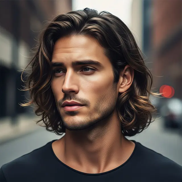Model Rambut Pria Panjang Bergelombang (Image by Gemini AI)