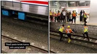 Video Wanita yang Terjatuh di Rel Kereta Stasiun Manggarai Ini Viral, Dramatis (sumber: Twitter/disco2000an)