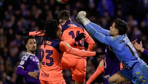 Duel Guadalajara vs Barcelona di babak 32 besar Copa del Rey di Estadio Pedro Escartin, Rabu (17/12/2025). (AP Photo/Rudy Garcia)