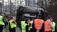 Gerbong kereta Brussels keluar rel. (Reuters)