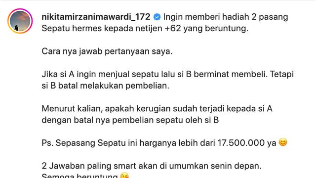 Unggahan Nikita Mirzani. (Foto: Dok. Instagram @nikitamirzanimawardi_172)