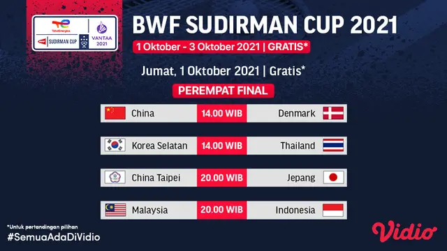BWF Sudirman Cup 2021 Jumat, (1/10/2021)