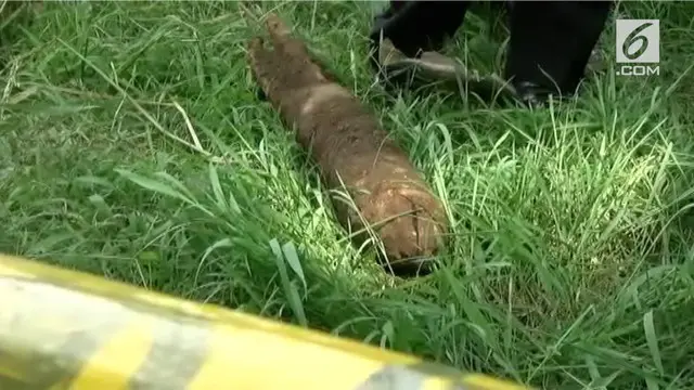 Berniat menggali tanah kuburan untuk sapi, yang tewas karena terlilit tali, seorang peternak sapi di Jombang, Jawa Timur, temukan mortir berukuran besar.