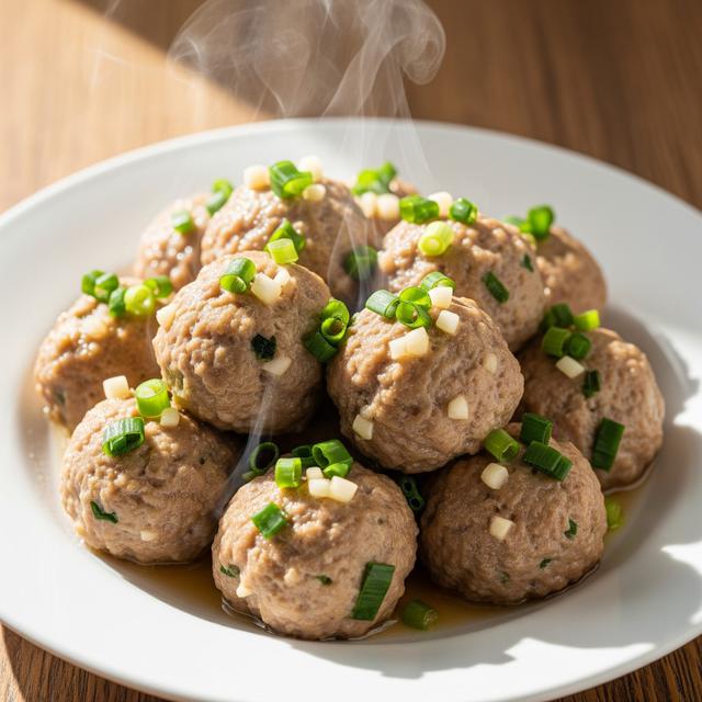 1. Bola Daging Kukus Sederhana dengan Bawang Putih dan Merica