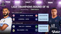 Live Streaming Liga Champions 2022 :  Bayern vs Salzburg,  Liverpool vs Inter Milan,  Real Madrid vs PSG di Vidio