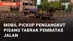 Kecelakaan lalu lintas di Jalan Pandanaran, Semarang, Minggu (29/9/2024) pagi hari. Sebuah mobil pickup yang mengangkut pisang menabrak pembatas jalan