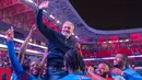 Para pemain Kongo melakuakn selebrasi bersama pelatih Sebastien Desabre setelah menang atas Nigeria dalam laga Kualifikasi Piala Dunia 2026 zona Afrika di Rabat, Maroko, Minggu (16/11/2025) waktu setempat. (AP Photo)
