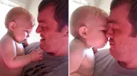 Bayi lucu kebingungan karena melihat ayahnya tampak berbeda dari sebelumnya hadir di YouTube (Mirror))