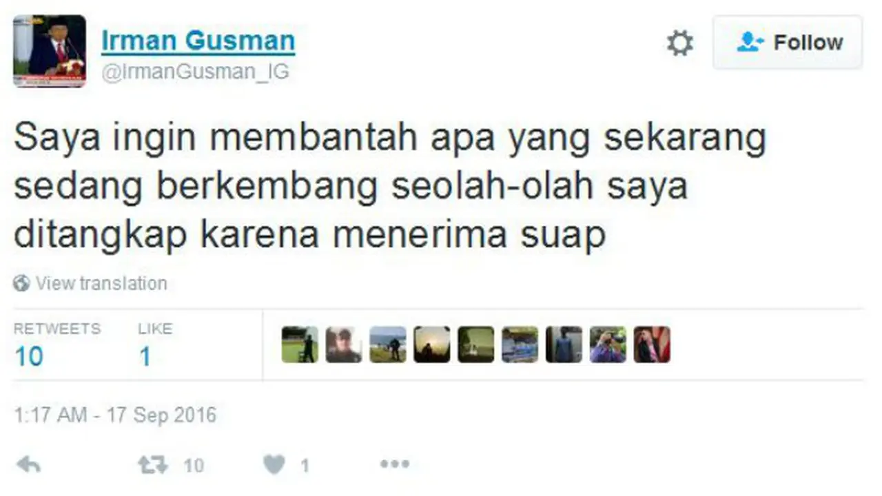 Twitter Ketua DPD RI Irman Gusman