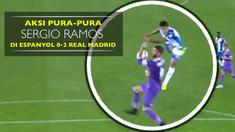 Video aksi pura-pura Sergio Ramos di laga kemenangan Real Madrid atas Espanyol, Minggu (18/9/2016).