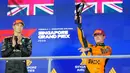 Pembalap mereka, Lando Norris dan Oscar Piastri finis di posisi ketiga dan keempat. (AP Photo/Vincent Thian)